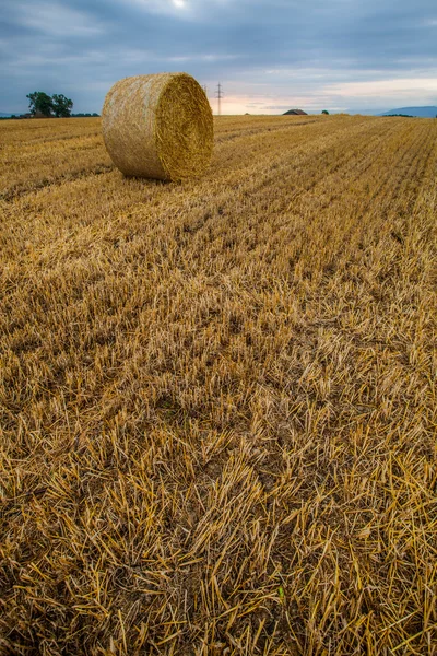 Tarwe bale en storm wolken — Stockfoto