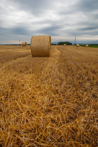 Pšenice bale a bouřkové mraky — Stock fotografie