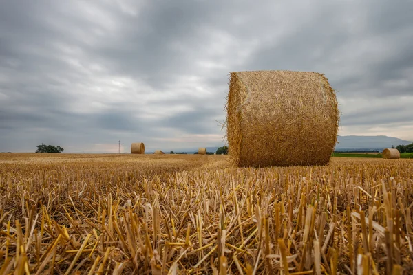 Pšenice bale a bouřkové mraky — Stock fotografie