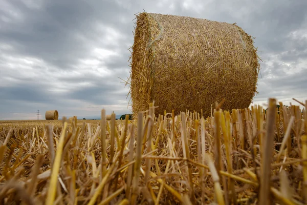 Weizenballen und Gewitterwolken — Stockfoto