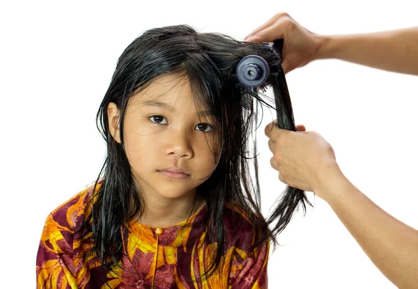 Young Girl Getting Hair Dried — Stock Photo, Image