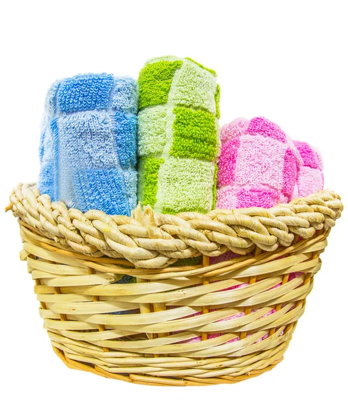 Towels in Wicker Basket — Stock Photo, Image