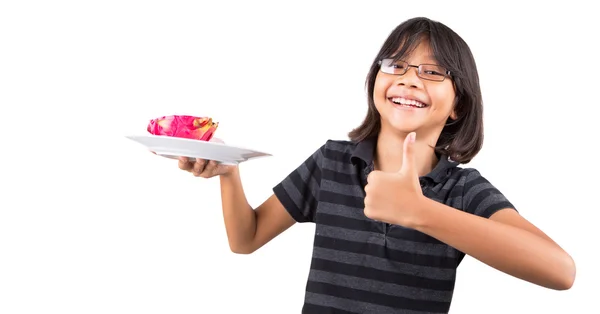 Little Girl Eating Dragon Fruit — Stock Photo, Image