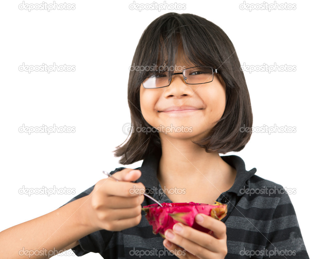 Little Girl Eating Dragon Fruit