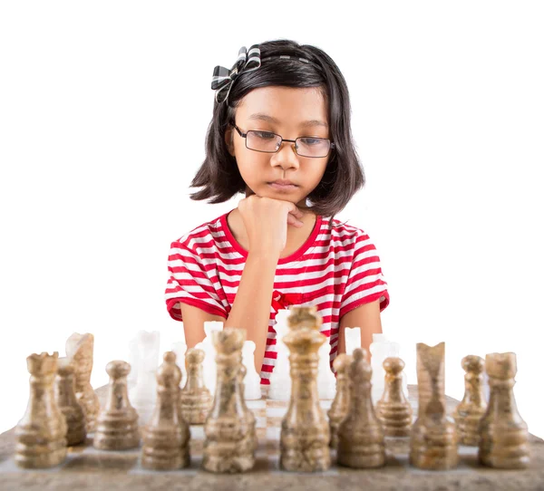 Klein meisje schaken — Stockfoto