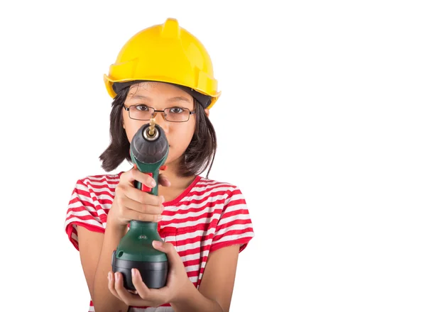 Little Girl And Power Drill — Stock Photo, Image