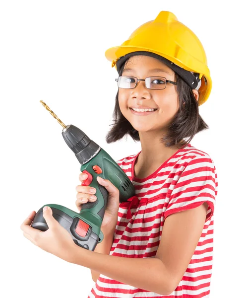 Menina e broca de energia — Fotografia de Stock