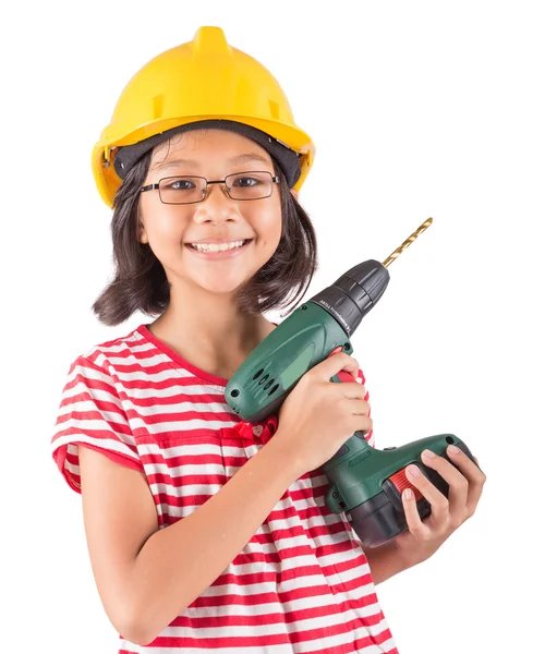 Little Girl And Power Drill — Stock Photo, Image