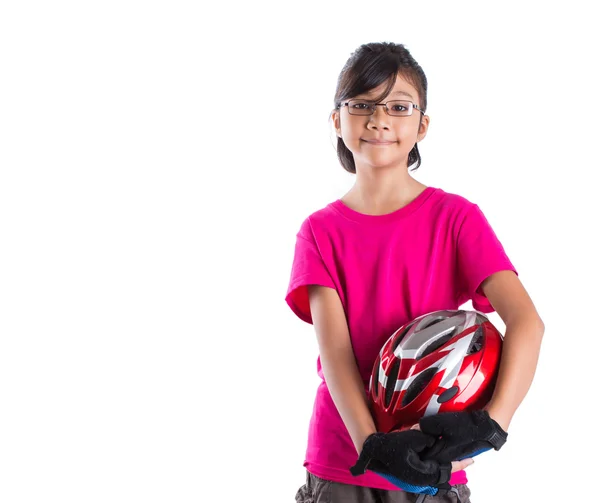 Meisje met fietsen kleding — Stockfoto