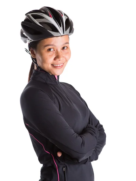 Žena s cyklistické oblečení — Stock fotografie
