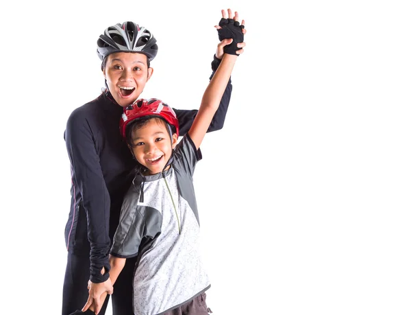 Mãe e filha Ciclismo Traje — Fotografia de Stock