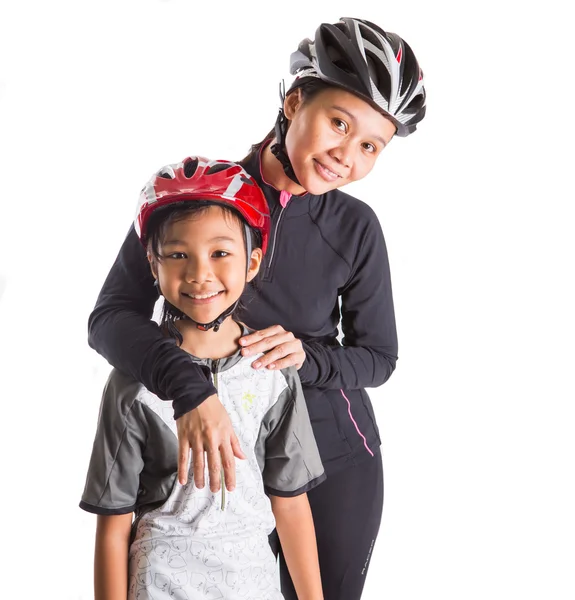 Mãe e filha Ciclismo Traje — Fotografia de Stock