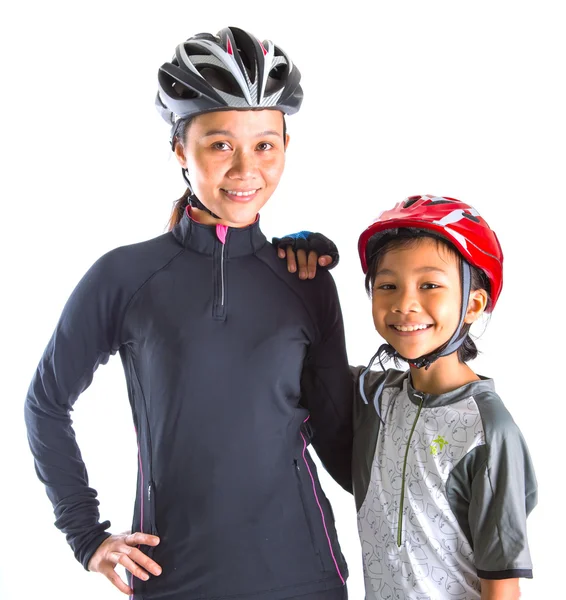 Mãe e filha Ciclismo Traje — Fotografia de Stock