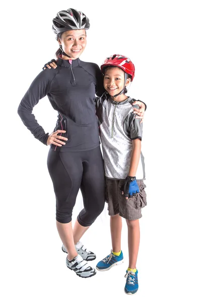 Mãe e filha Ciclismo Traje — Fotografia de Stock