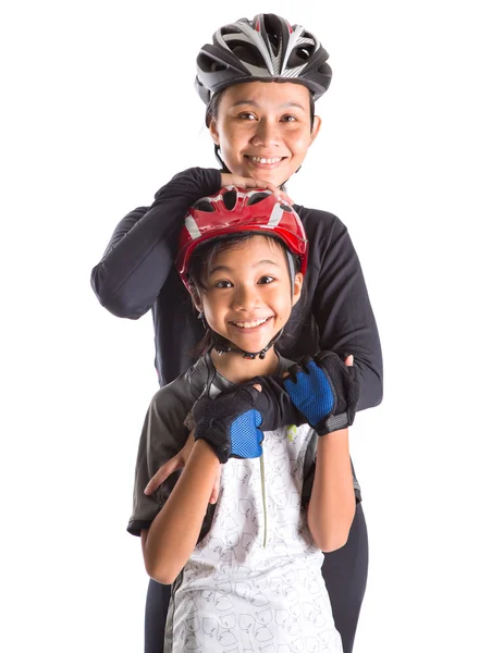 Mãe e filha Ciclismo Traje — Fotografia de Stock