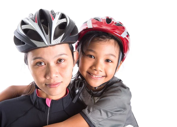 Moeder en dochter fietsen kleding — Stockfoto