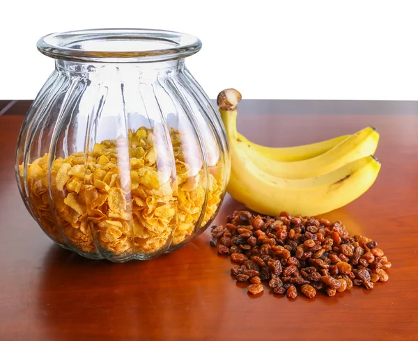 Jar of Cereal, Raisin And Banana — Stock Photo, Image