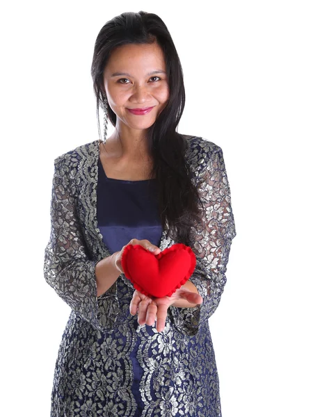 Asian Malay female with heart sign — Stock Photo, Image