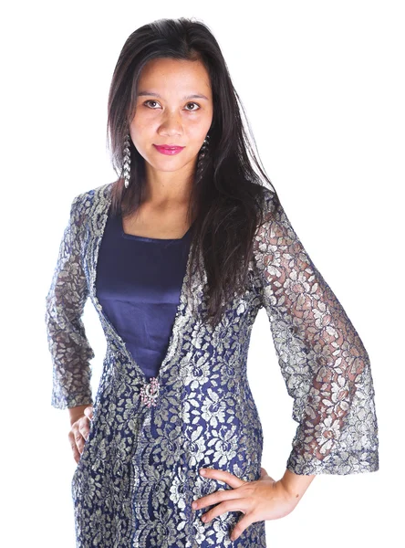 Asiatische Malaiin im grauen Kleid — Stockfoto