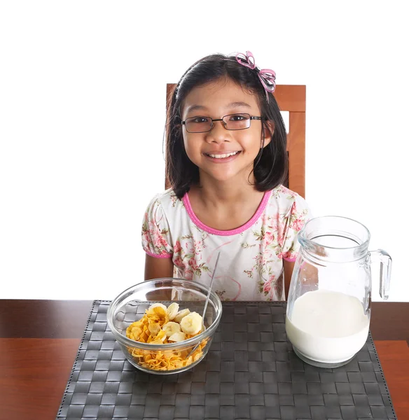 Young asian malay girl have a breakfast — Stock Photo, Image