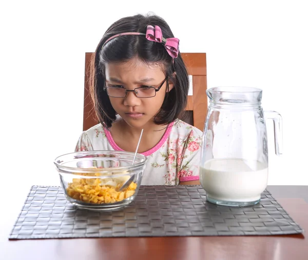 Young asian malay girl have a breakfast — Stock Photo, Image