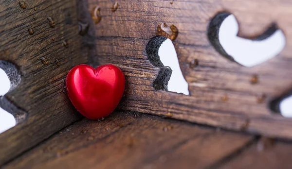 Corazón de madera y San Valentín — Foto de Stock