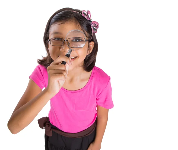 Young Girl Magnifying Glass — Stock Photo, Image