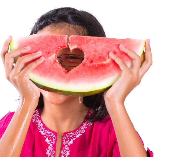 Little girl eating watermelon — Stock Photo, Image