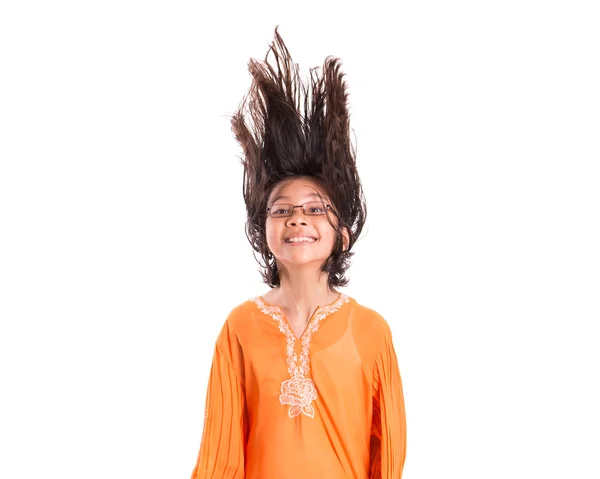 Mladá dívka s vlasy fun — Stock fotografie