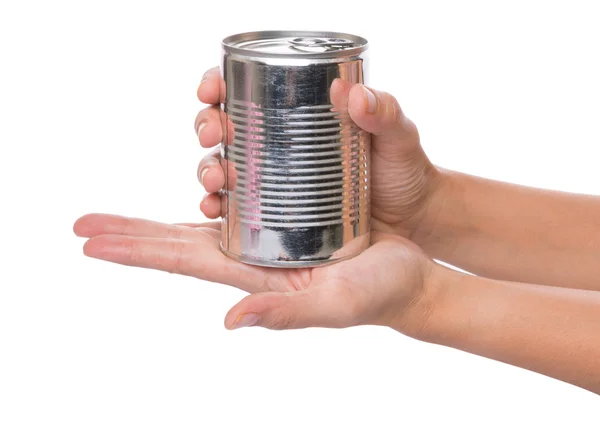 Holding a Tin Can — Stock Photo, Image