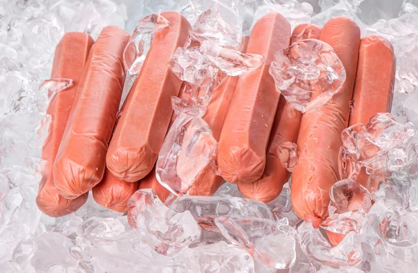 Sausages With Ice Cubes — Stock Photo, Image