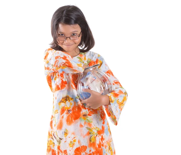 Young Girl With Money Jar — Stock Photo, Image