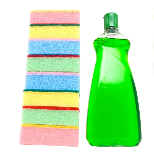 Detergentu do czyszczenia i gąbki — Zdjęcie stockowe