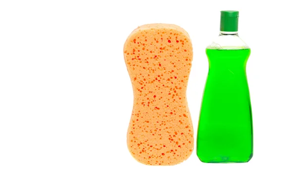 Detergente de limpieza y esponja —  Fotos de Stock
