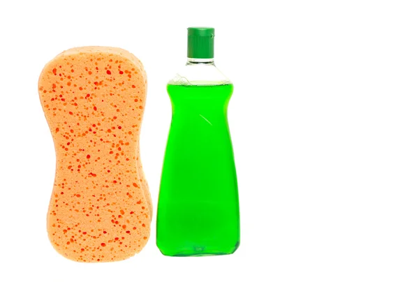 Cleaning Detergent and Sponge — Stock Photo, Image