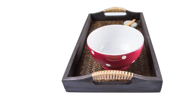 Chopstick, czerwony bowl i taca — Zdjęcie stockowe