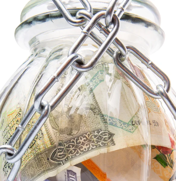 Money In A Chained Jar — Stock Photo, Image