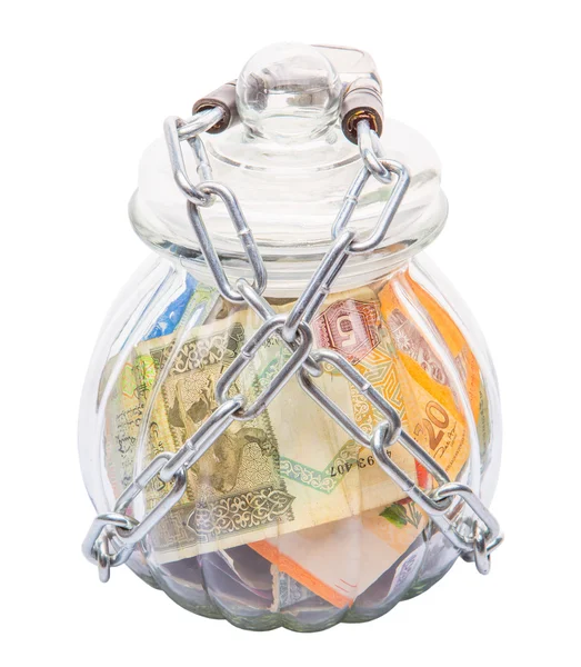 Money In A Chained Jar — Stock Photo, Image