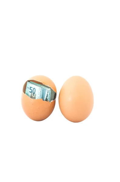 Banknotes inside  eggs — Stock Photo, Image