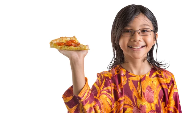 Jeune fille avec pizza — Photo