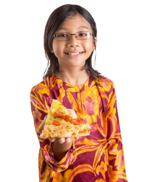 Pizza ile genç kız — Stok fotoğraf