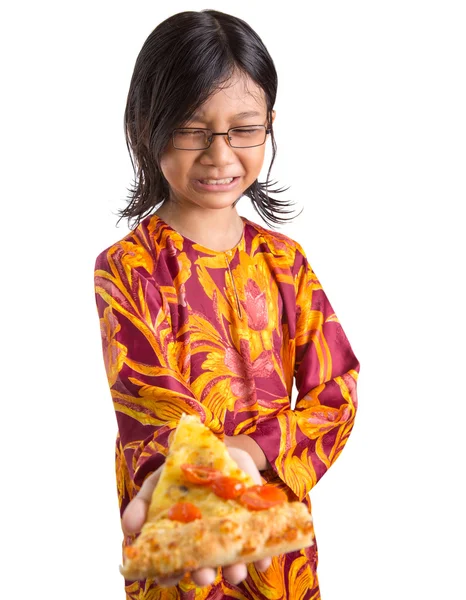 Jong meisje met pizza — Stockfoto