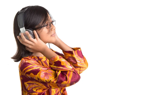 Menina com fone de ouvido — Fotografia de Stock