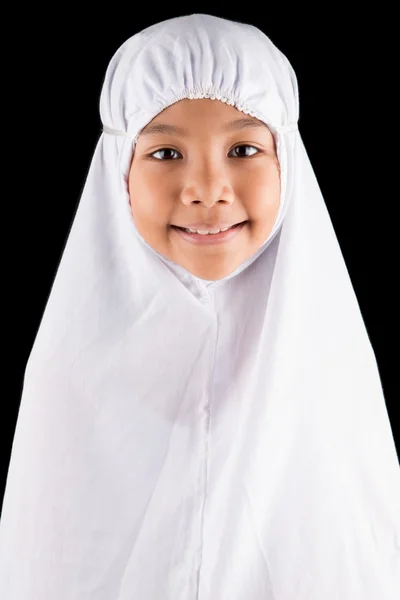 Menina em branco Hijab — Fotografia de Stock