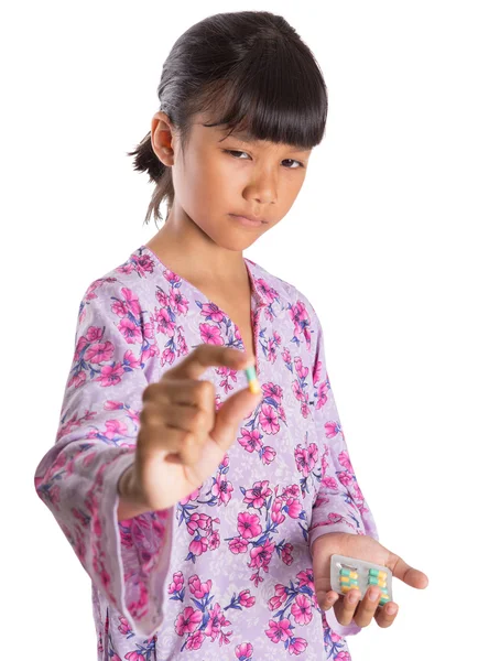 Young Girl And Medicine Tablets — Stock Photo, Image
