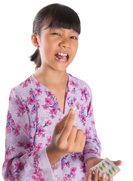 Young Girl And Medicine Tablets — Stock Photo, Image