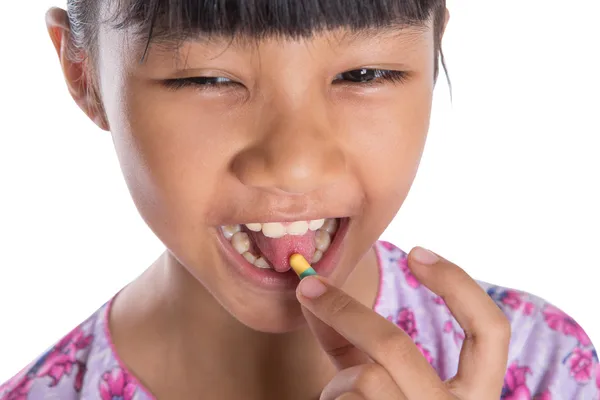 Young Girl And Medicine Tablets — Stock Photo, Image