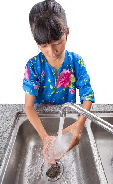 Young Girl Washing Dishes — Stock Photo, Image