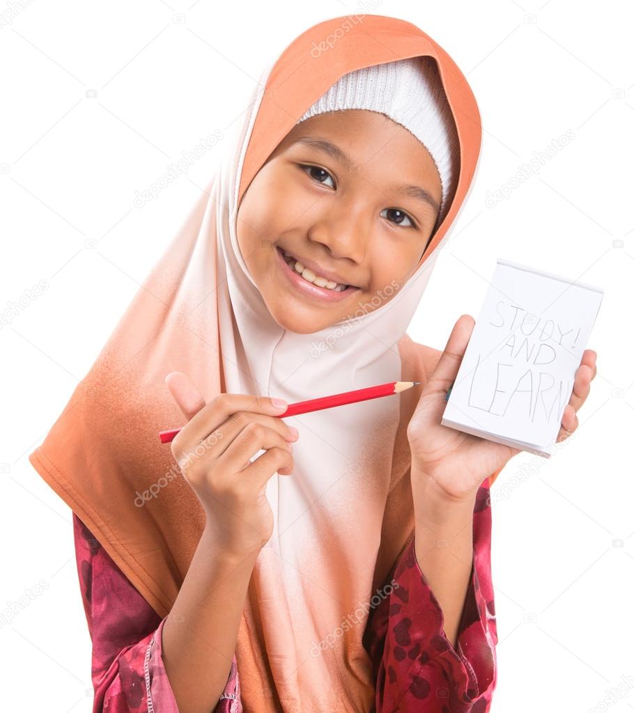 Young Muslim Girl With Notepad