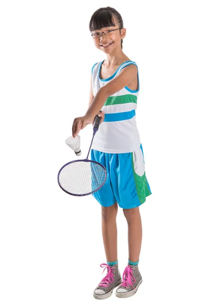 Genç kız badminton oynarken — Stok fotoğraf